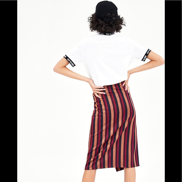 Zara Trafaluc Asymmetric Shimmer Stripe Wrap Skirt - Picture 3 of 8
